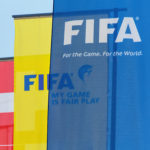 Flags at the entrance of the FIFA headquarter in Zurich